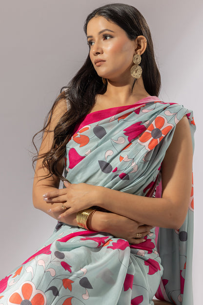 Bouquet Breeze Printed Crepe Saree
