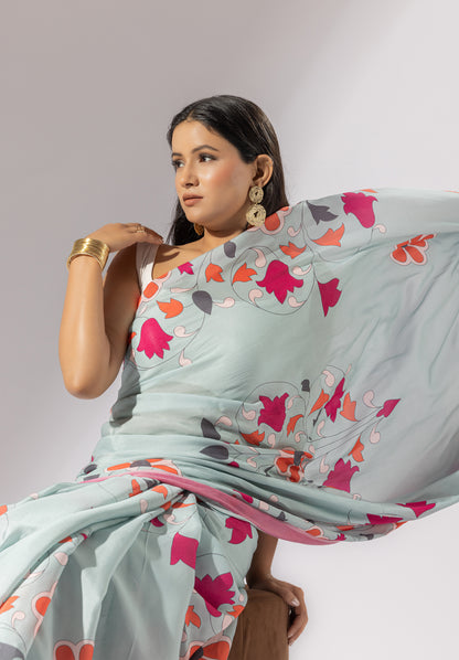 Bouquet Breeze Printed Crepe Saree