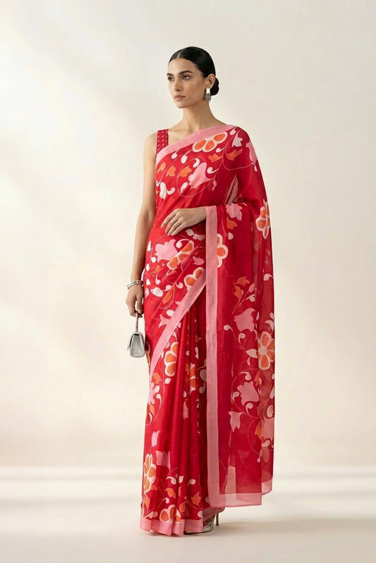 Floral Symphony Printed Crepe Saree