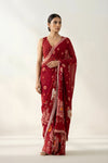 Heavenly Blooms Red Printed & Embroidered Georgette Saree