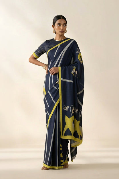 Floral Orbit Printed Satin Georgette Saree