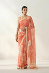 Whimsy Dreams Peach Fuzz Printed & Embroidered Chiffon Saree
