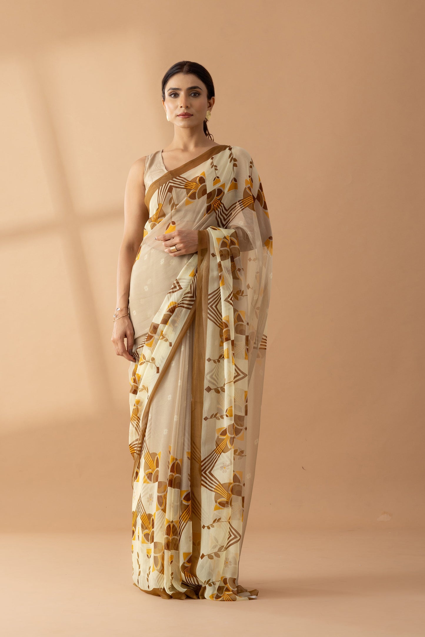 Desert Mirage Beige Printed Chiffon Saree