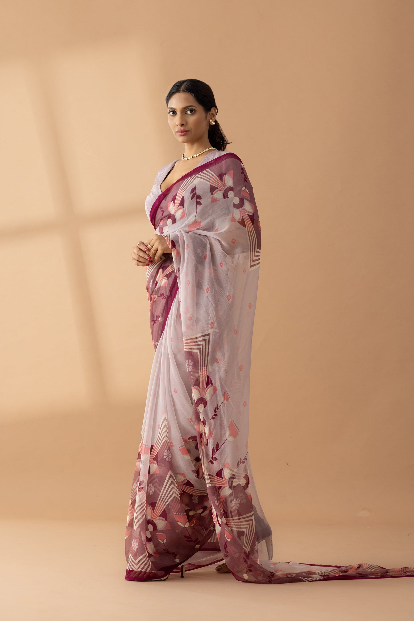 Desert Mirage Mauve Printed Chiffon Saree