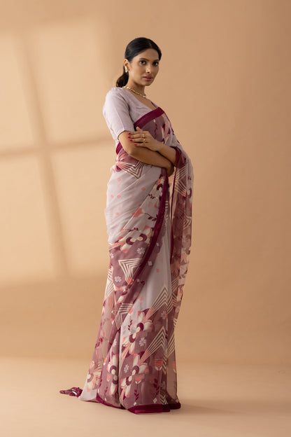 Desert Mirage Mauve Printed Chiffon Saree