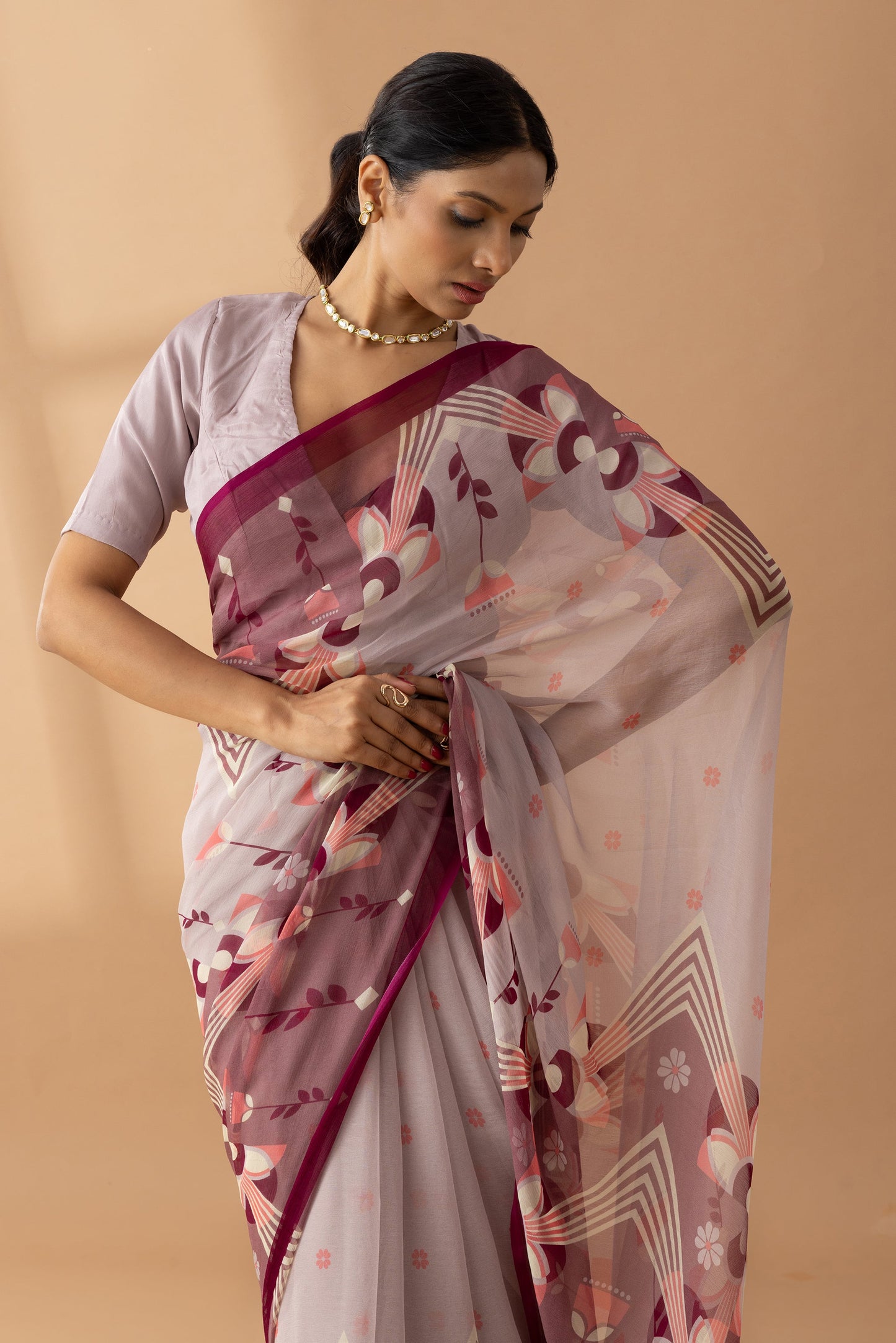 Desert Mirage Mauve Printed Chiffon Saree