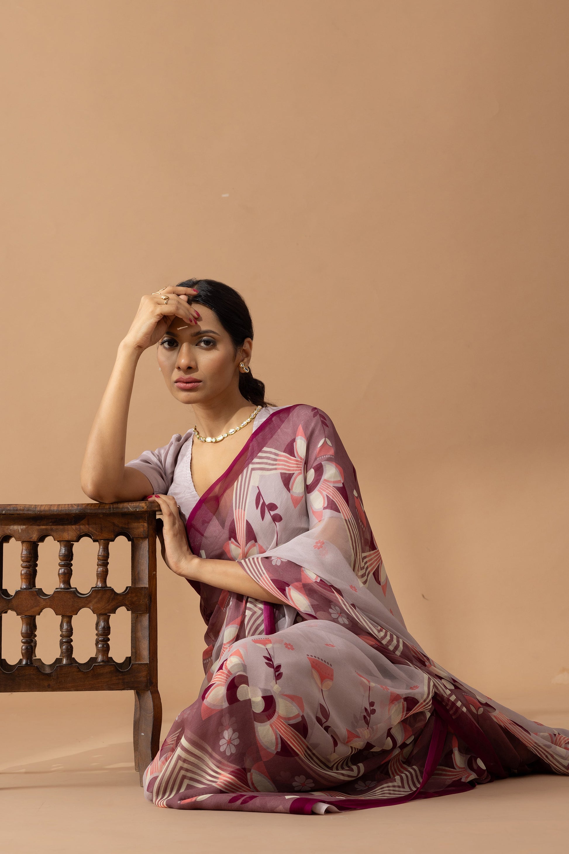 Desert Mirage Mauve Printed Chiffon Saree