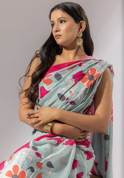 Bouquet Breeze Printed Crepe Saree